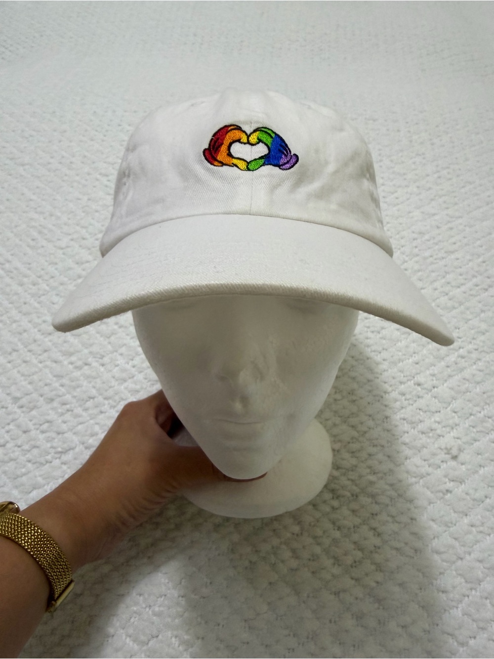 Disney Parks Pride Mickey Mouse Heart Hands White Baseball Hat Cap Adjustable